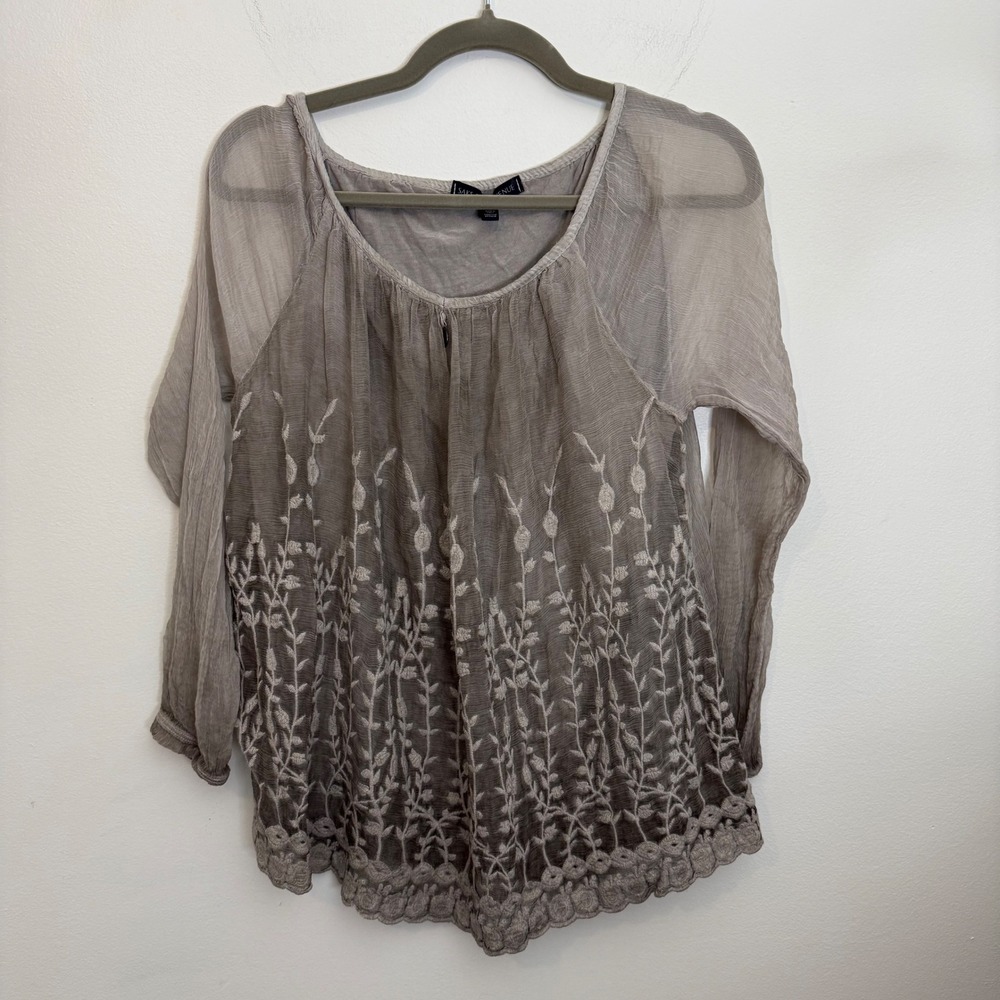 Saks‎ Fifth Avenue women's silk  Embroidered Sheer Blouse Top Women S P